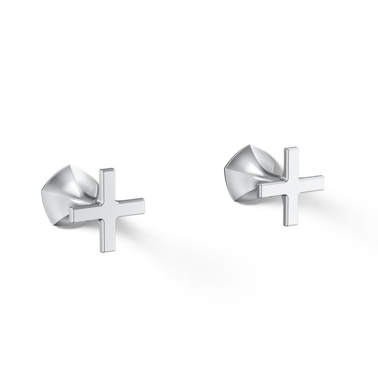 Polished Chrome Wall-Mount Bathroom Sink Faucet Cross Handles