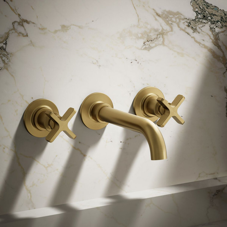 Vibrant Brushed Brass Wall-Mount Bathroom Faucet Set