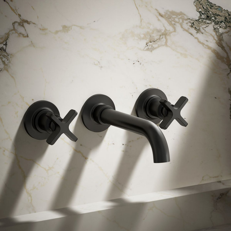 Matte Black Wall-Mount Bathroom Sink Faucet with Knurled Levers