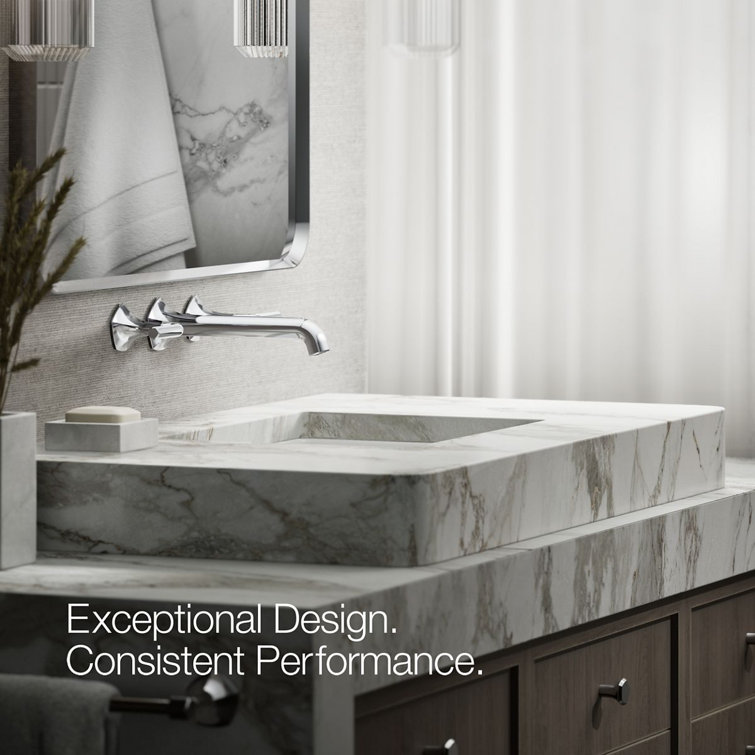 Polished Chrome Double Handle Wall-Mount Bathroom Sink Faucet Lever