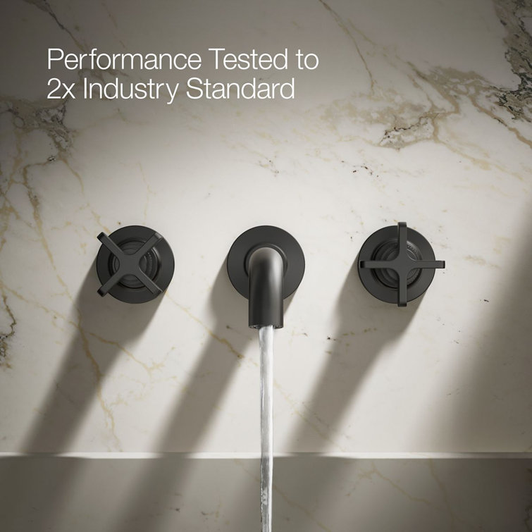 Matte Black Wall-Mount Bathroom Sink Faucet with Knurled Levers