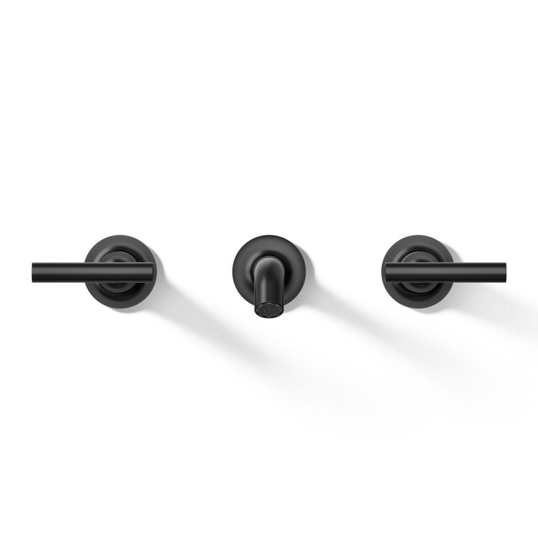 Matte Black Wall-Mounted Bathroom Faucet with Lever Handles