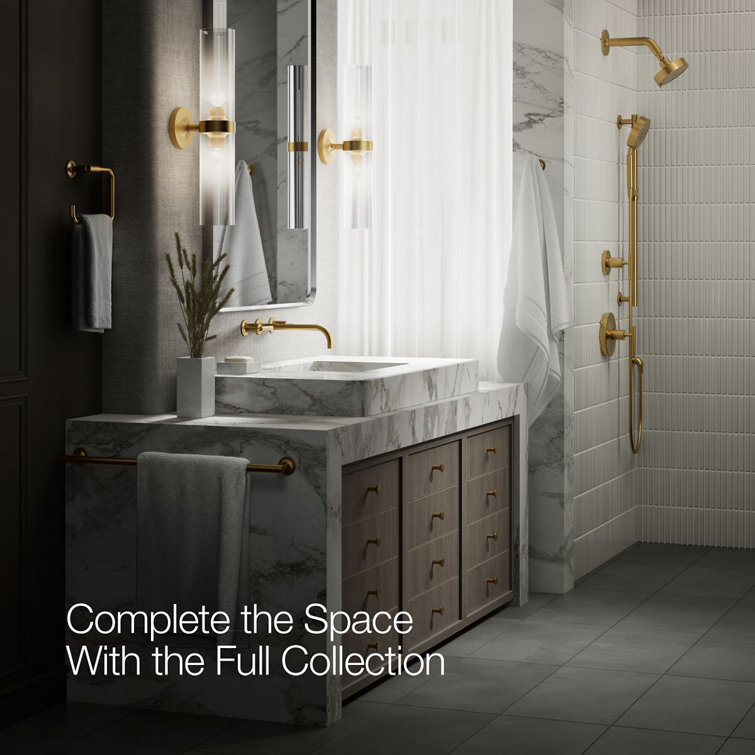 Purist Brushed Brass 2-Handle Low-Arc Wall-Mount Bathroom Faucet