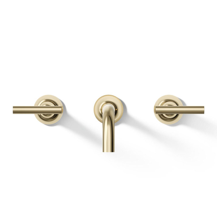 Vibrant French Gold Wall-Mounted Bathroom Faucet with Lever Handles
