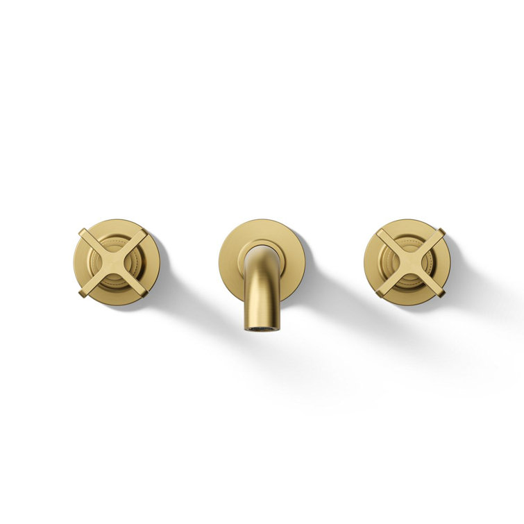 Vibrant Brushed Brass Wall-Mount Bathroom Faucet Set