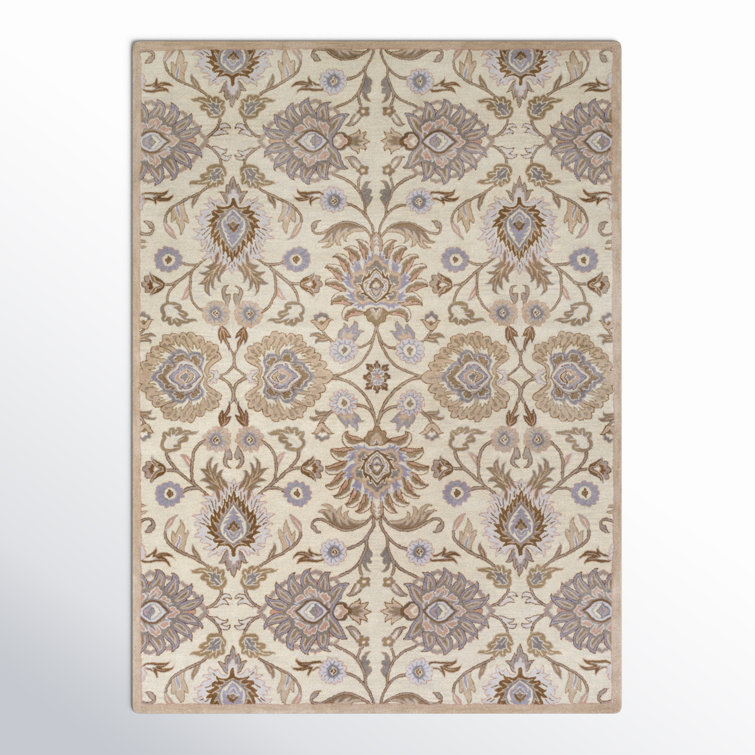 Phoebe Blue and Cream Floral Handmade Wool Rug