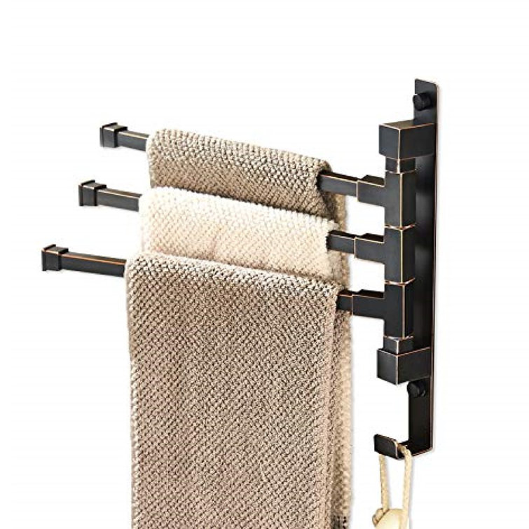 Oil Rubbed Bronze 3-Arm Swing Out Towel Rack with Hooks