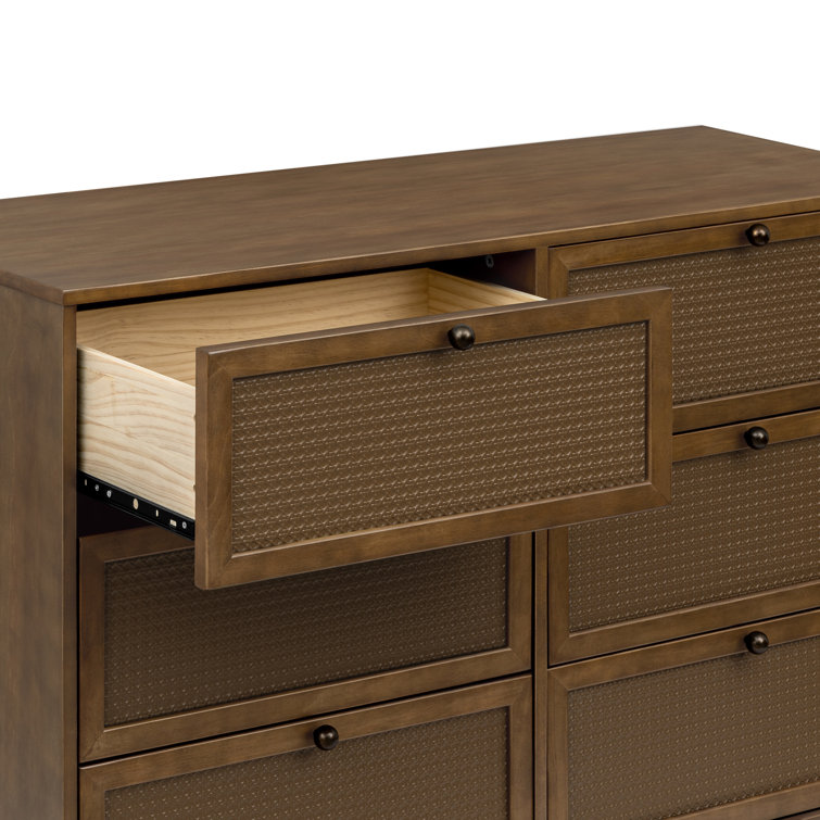 Walnut Double Nursery Dresser with Pressed Cane Accents