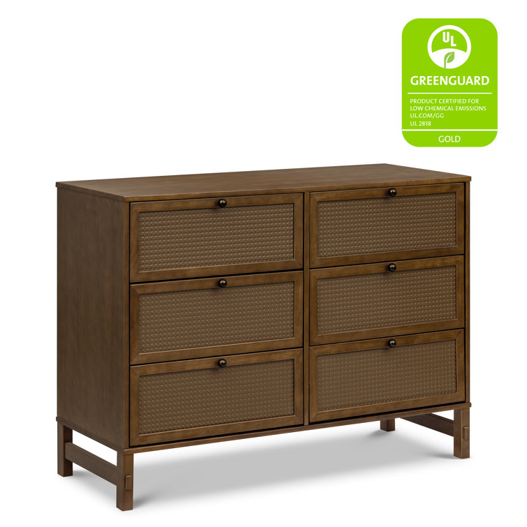 Walnut Double Nursery Dresser with Pressed Cane Accents