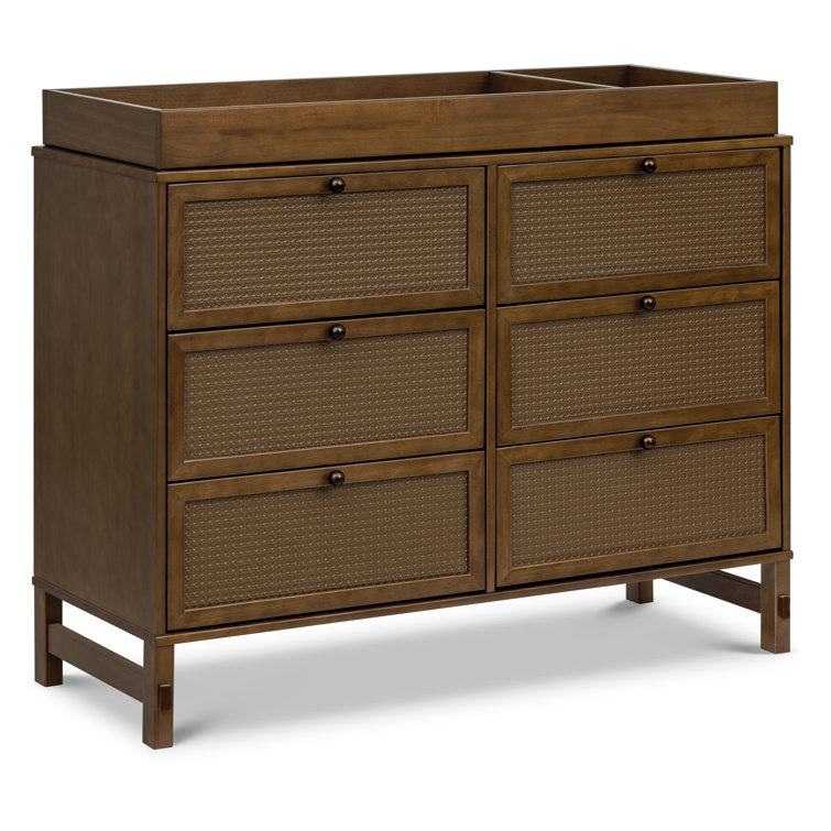 Walnut Double Nursery Dresser with Pressed Cane Accents
