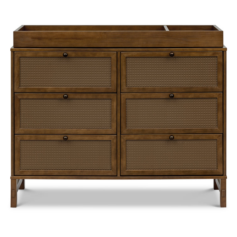 Walnut Double Nursery Dresser with Pressed Cane Accents