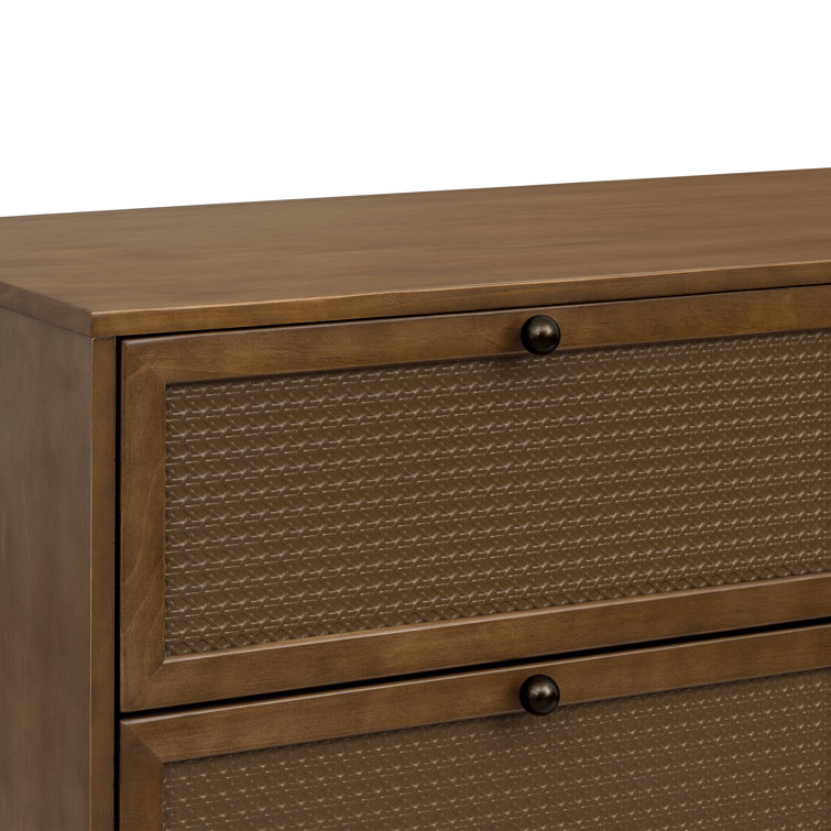 Walnut Double Nursery Dresser with Pressed Cane Accents