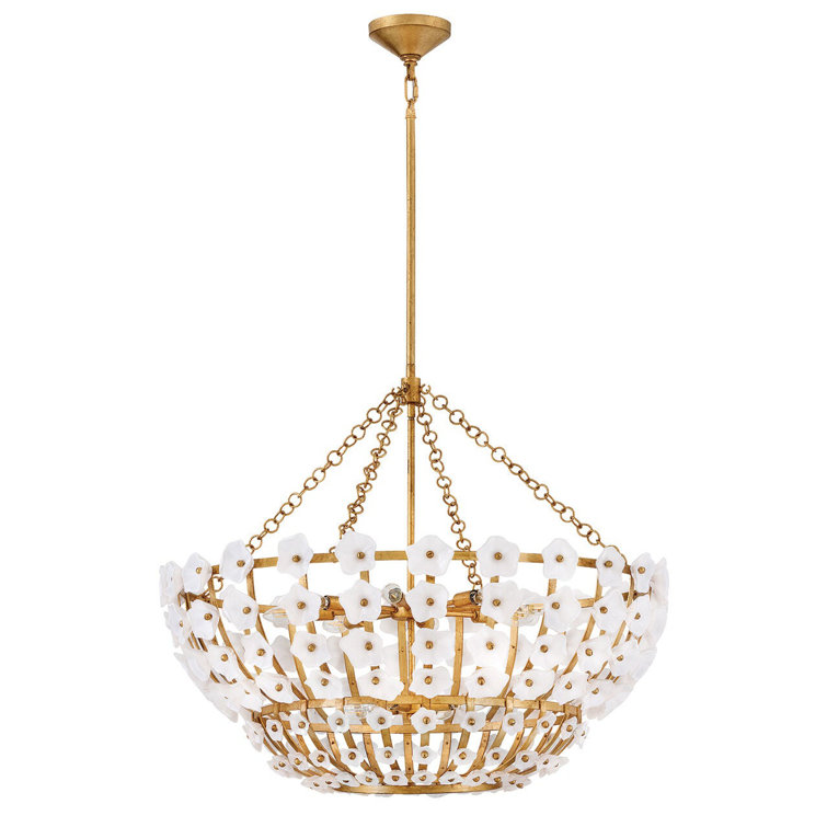 Azalea 12-Light Distressed Brass and Glass Chandelier