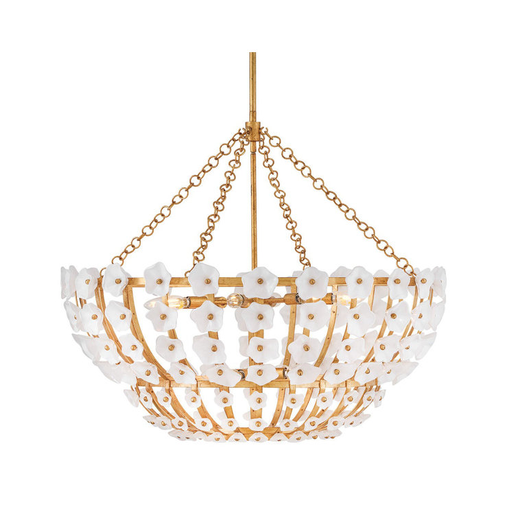 Azalea 12-Light Distressed Brass and Glass Chandelier