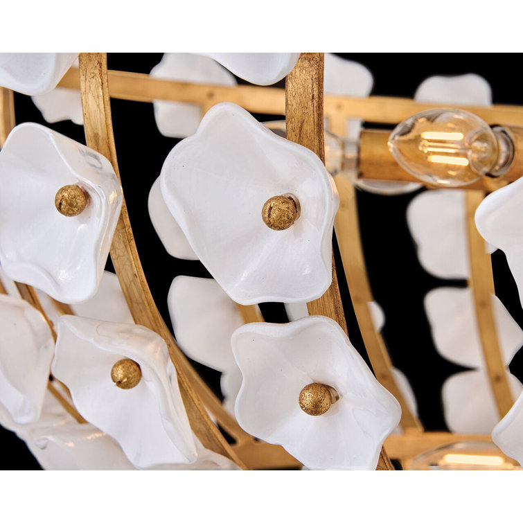 Azalea 12-Light Distressed Brass and Glass Chandelier