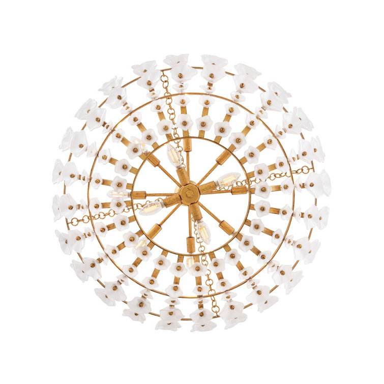 Azalea 12-Light Distressed Brass and Glass Chandelier