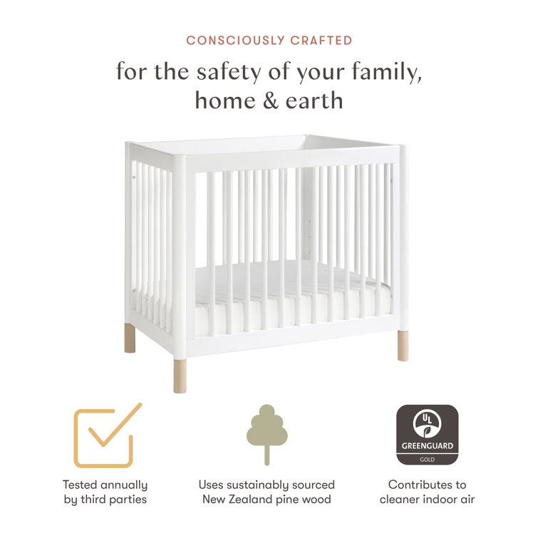 White and Washed Natural 4-in-1 Convertible Mini Crib