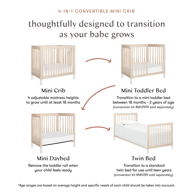 Washed Natural Pine 4-in-1 Convertible Mini Crib