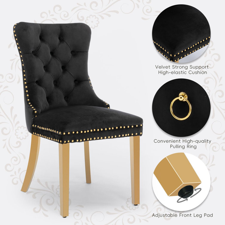 Black Velvet Tufted High Back Dining Chairs Set of 6