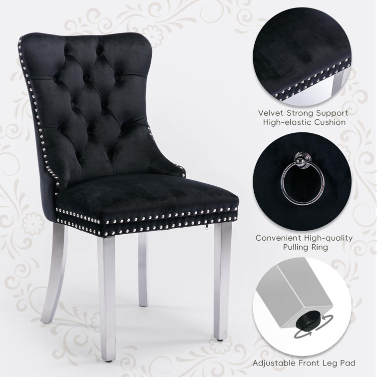 Black Velvet Tufted High Back Dining Chairs Set of 6