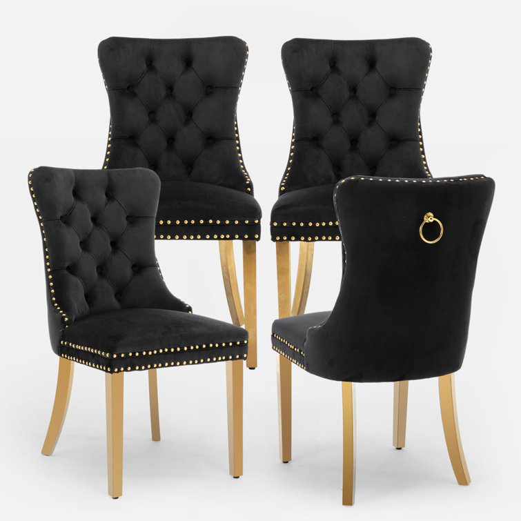 Black Velvet Tufted High Back Dining Chairs Set of 6