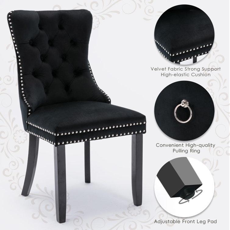 Black Velvet Tufted High Back Dining Chairs Set of 6