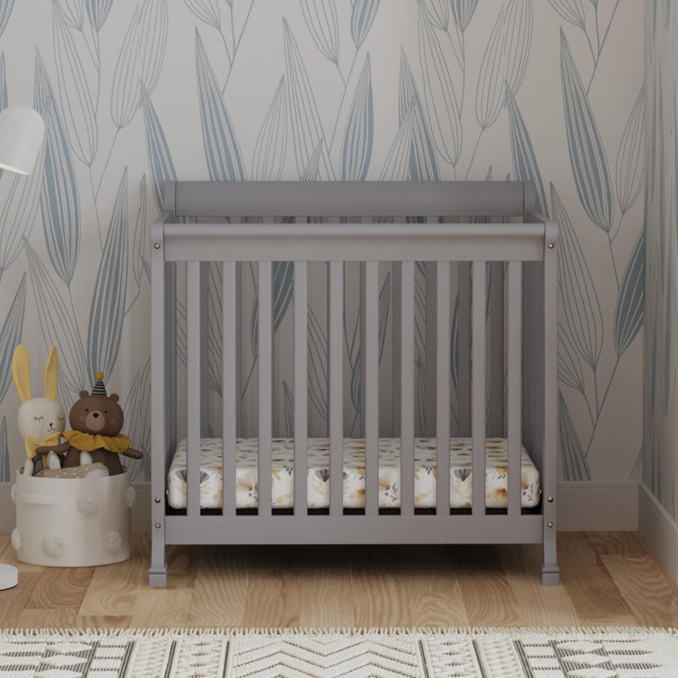Gray Convertible Mini Crib with Twin Bed Option