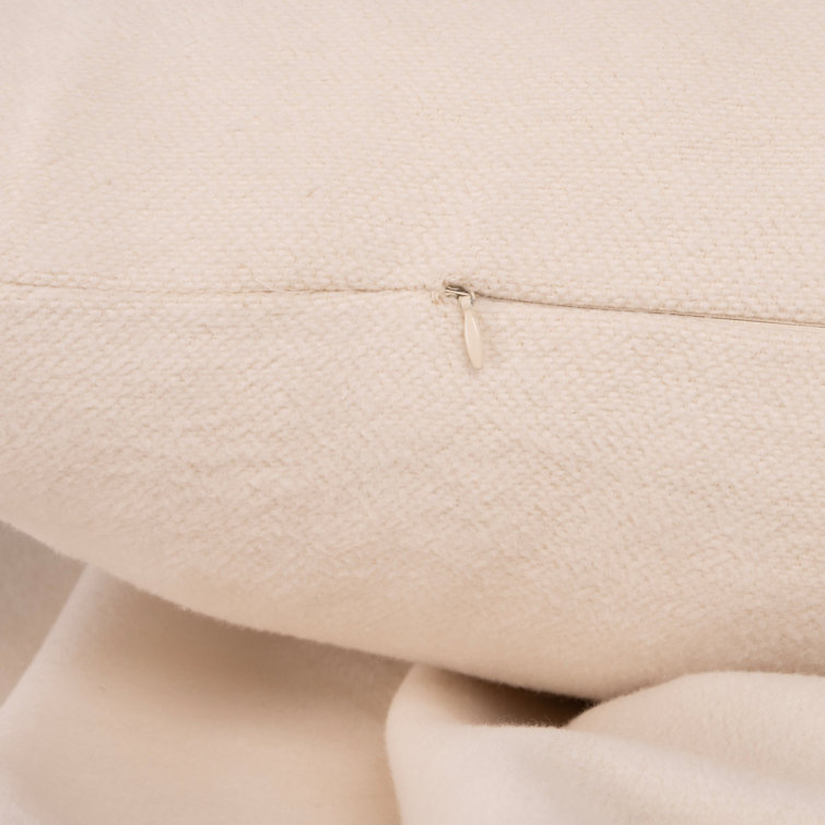 Ivory Rectangular Cotton Throw Pillow with Feather Down Insert