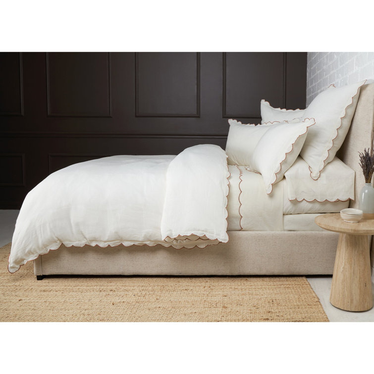 Euro Cream and Terracotta Linen Sham with Scalloped Edges