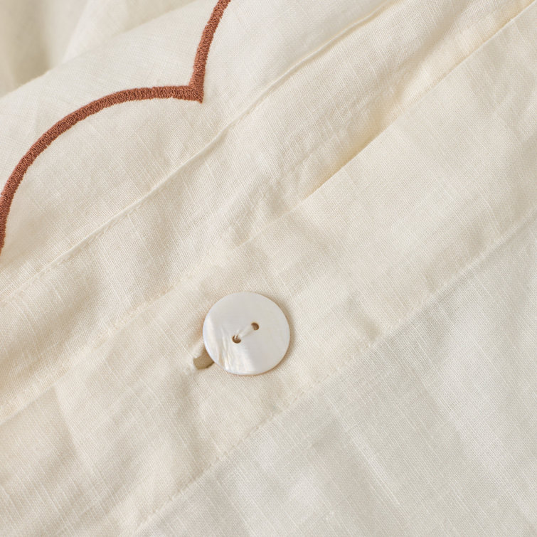 Euro Cream and Terracotta Linen Sham with Scalloped Edges