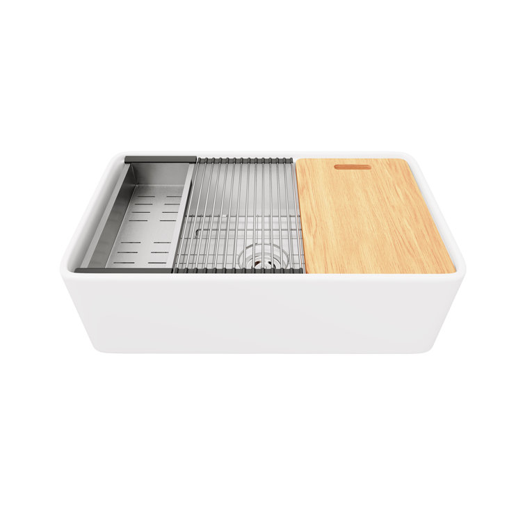 Crisp White Ceramic Single Bowl Farmhouse Workstation Sink