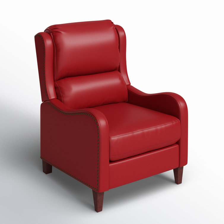 Red Genuine Leather Club Recliner with Wood Legs