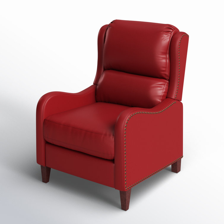 Red Genuine Leather Club Recliner with Wood Legs