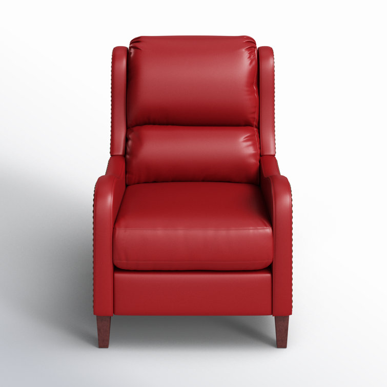 Red Genuine Leather Club Recliner with Wood Legs