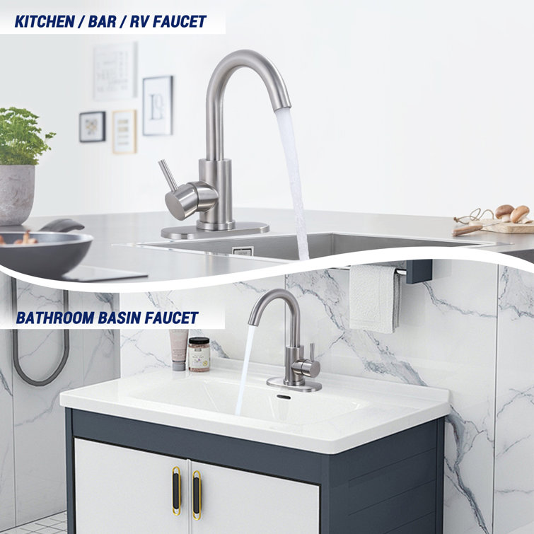 Brushed Nickel Single Handle Stainless Steel Bar Faucet with Swivel Spout