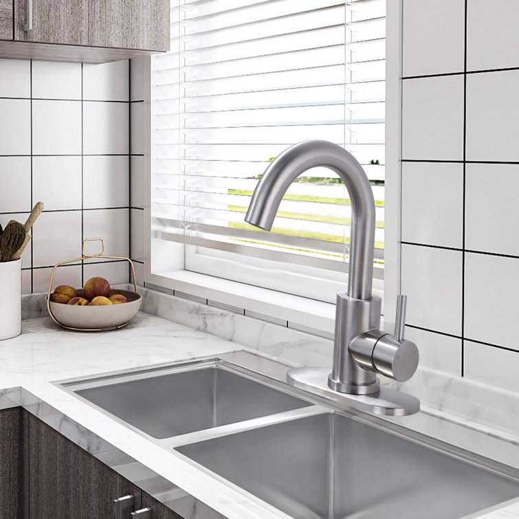 Brushed Nickel Single Handle Stainless Steel Bar Faucet with Swivel Spout