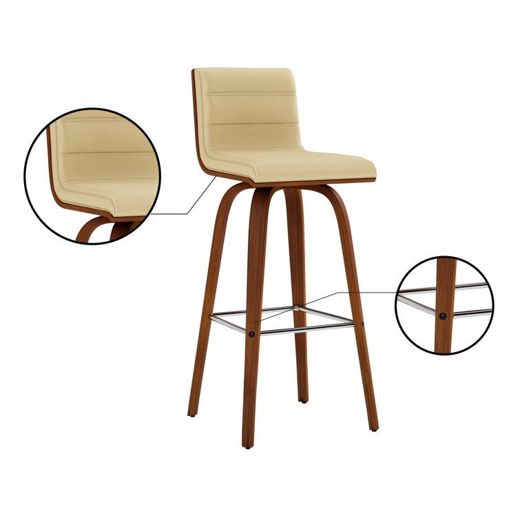Walnut and Cream Swivel Bar Stool with Low Back