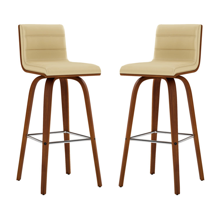 Walnut and Cream Swivel Bar Stool with Low Back
