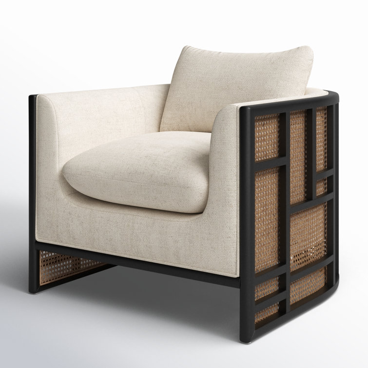 Brushed Ebony Barrel Accent Chair with Leather and Wood