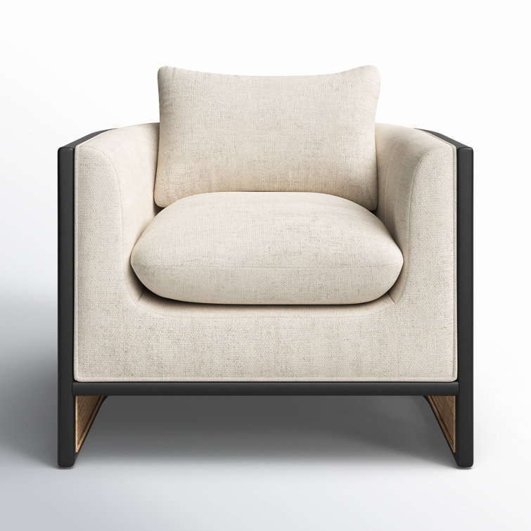 Brushed Ebony Barrel Accent Chair with Leather and Wood