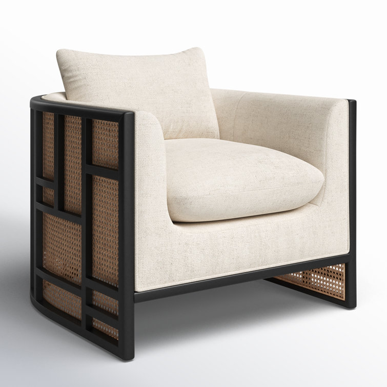 Brushed Ebony Barrel Accent Chair with Leather and Wood