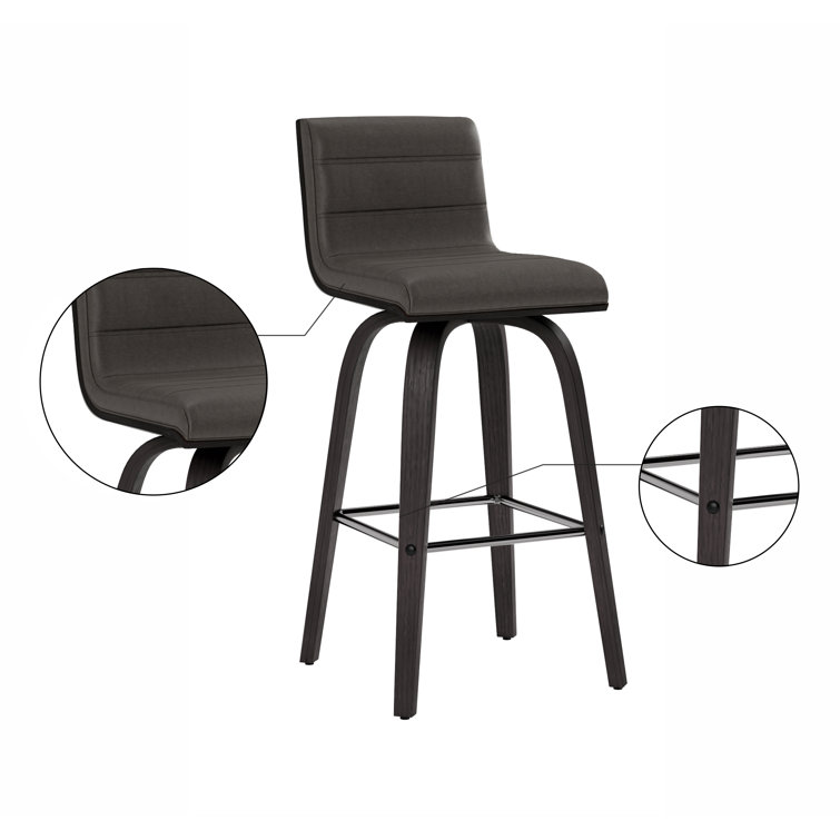 Hiram Black and Gray Solid Wood Swivel Bar Stool
