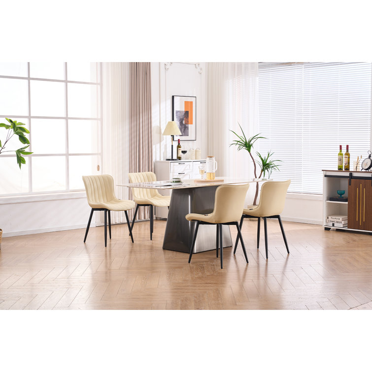 Beige Faux Leather Upholstered Dining Chairs with Metal Legs
