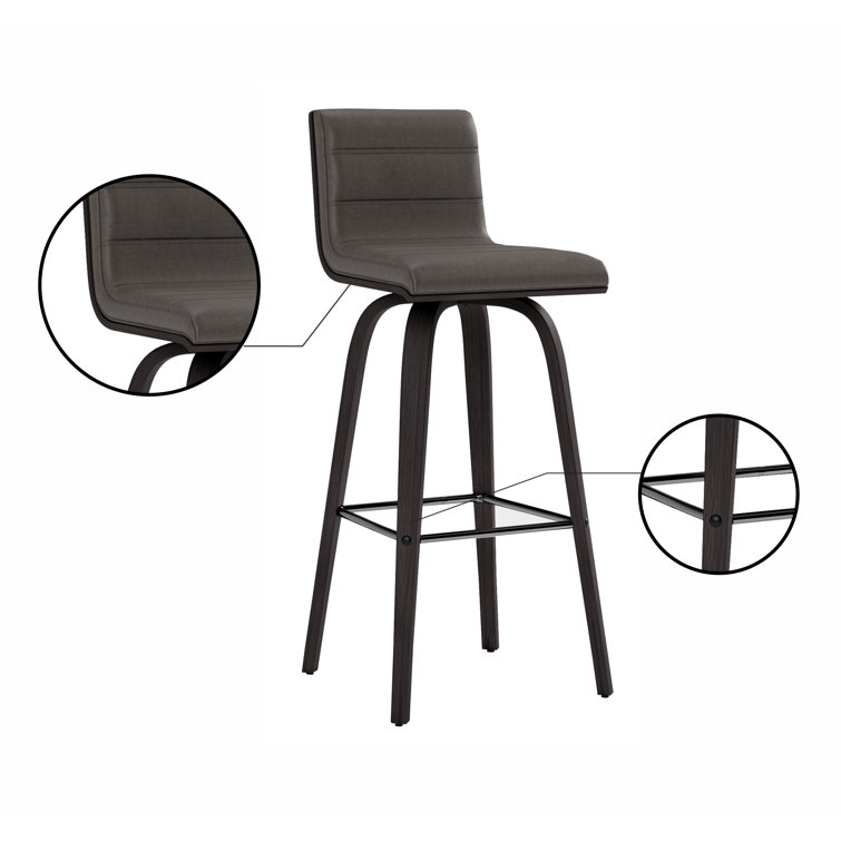 Gray Faux Leather and Wood Swivel Bar Stool