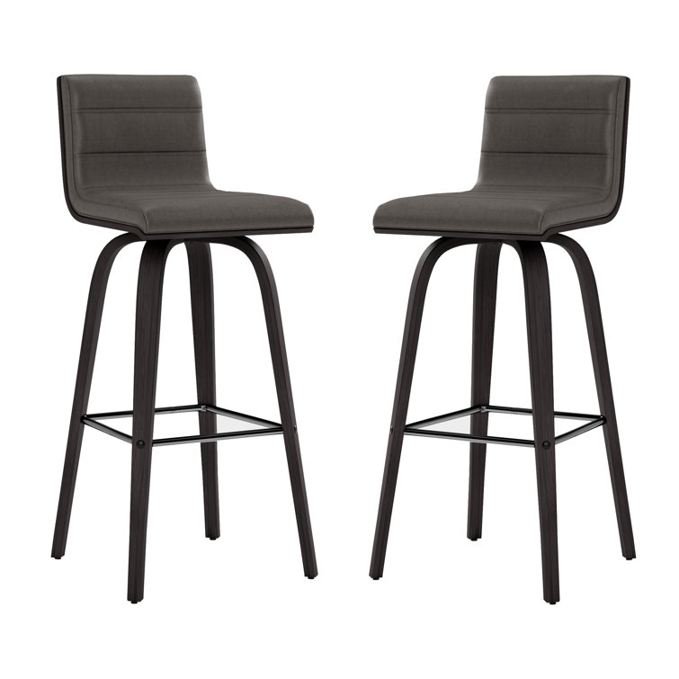 Gray Faux Leather and Wood Swivel Bar Stool