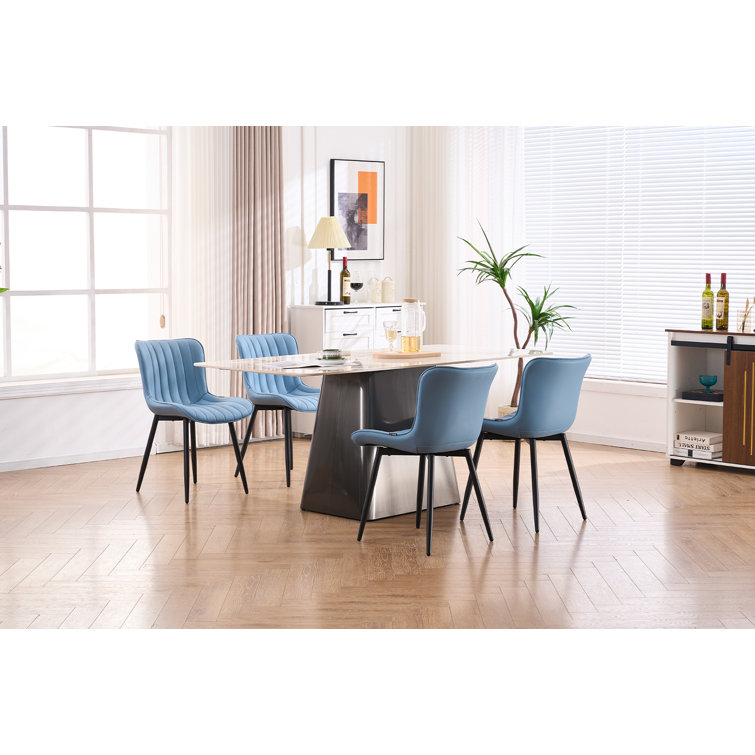 Blue Faux Leather Upholstered Side Chairs with Metal Legs, Set of 2