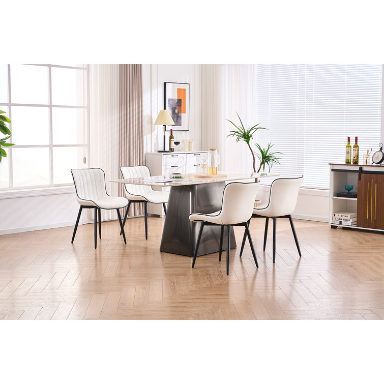 White Faux Leather Upholstered Side Chair with Metal Legs