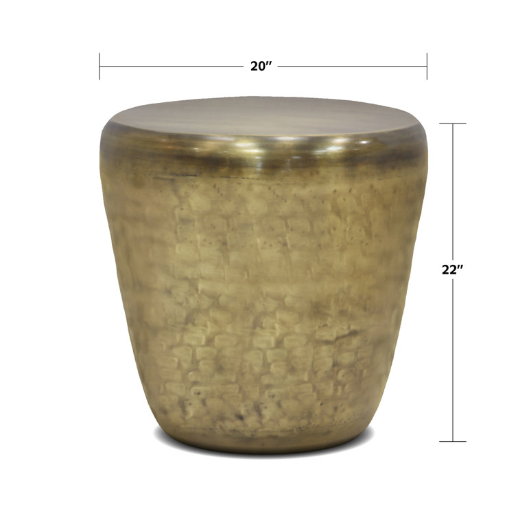 Antique Gold 20" Round Metal Drum Side Table