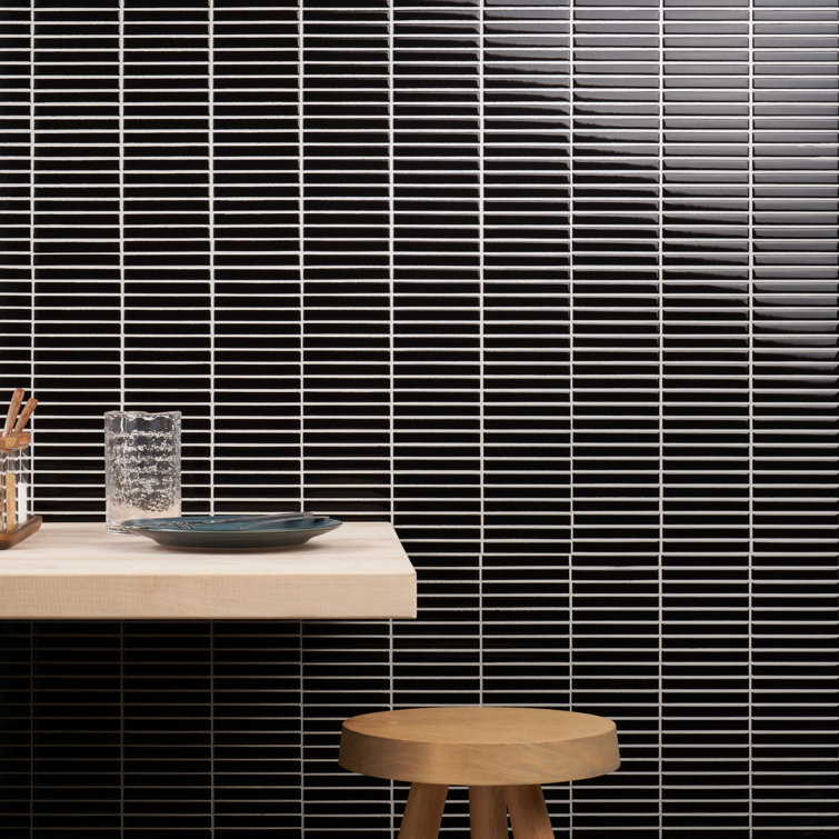 Black Glossy Porcelain Stacked Mosaic Tile 11.19x11.9