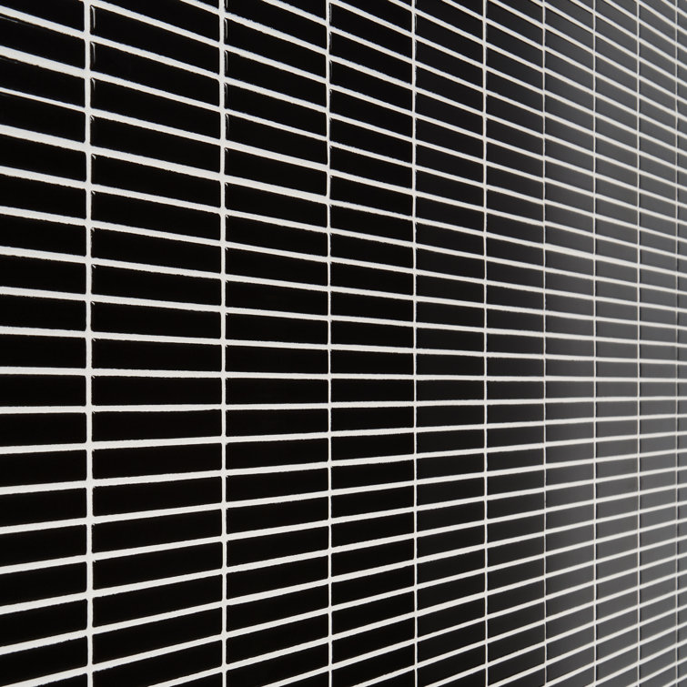 Black Glossy Porcelain Stacked Mosaic Tile 11.19x11.9